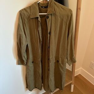 Zara Olive Green Lightweight Button-Front Cardigan